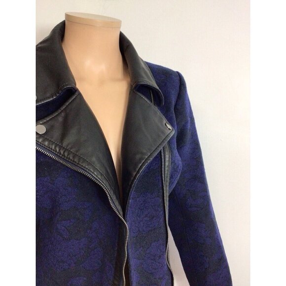 Motto Wool Coat Jacket Leather Trim Womens Small - Picture 2 of 11